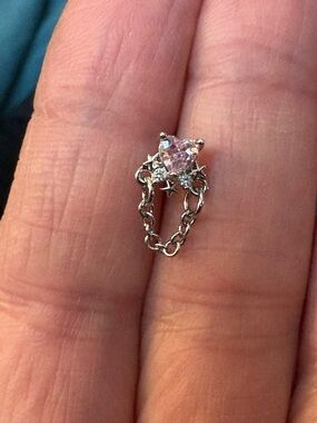 Nose Ring- 20 G Stainless Steel Cz Heart simulated, Pink Nose Stud Ring  Cubic